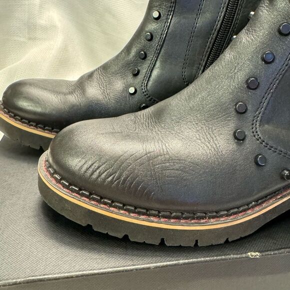 Pikolinos Leatger studded moto heel boots size 6.5 red stitching details biker - Picture 5 of 12